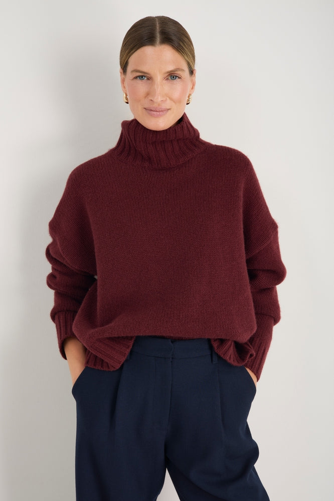 Liana Chunky Funnel Neck Jumper - Deep Fig