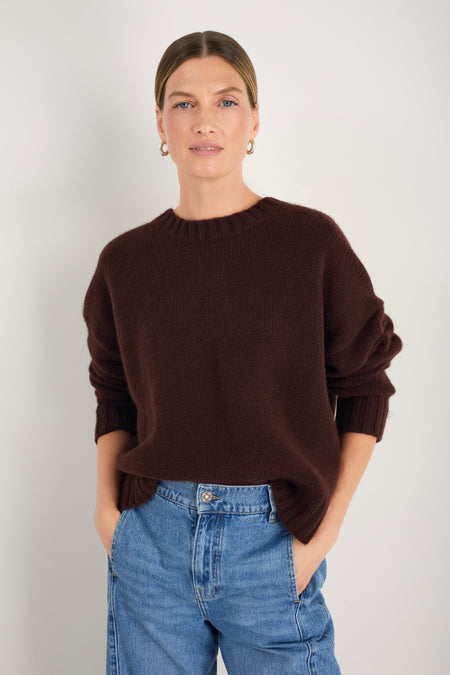 Liana Chunky Crew Neck Jumper - Espresso