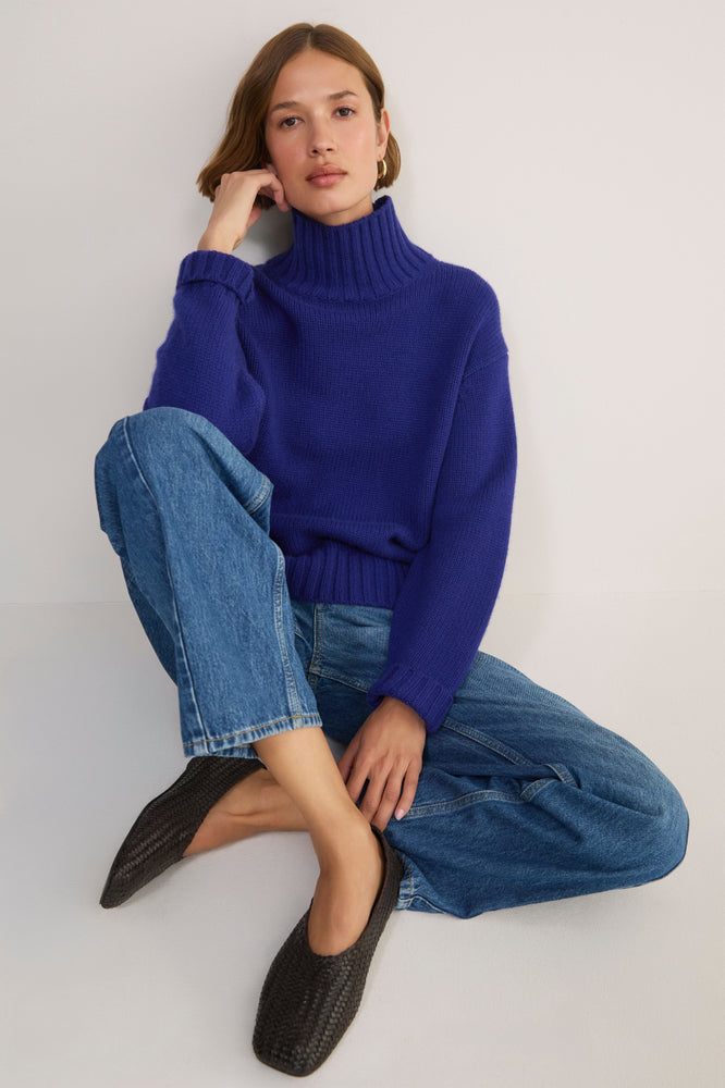 Liana Chunky Funnel Neck Jumper - Maritime Blue