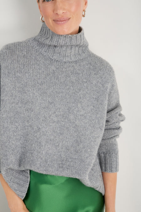 Liana Chunky Funnel Neck Jumper - Mid Grey Melange