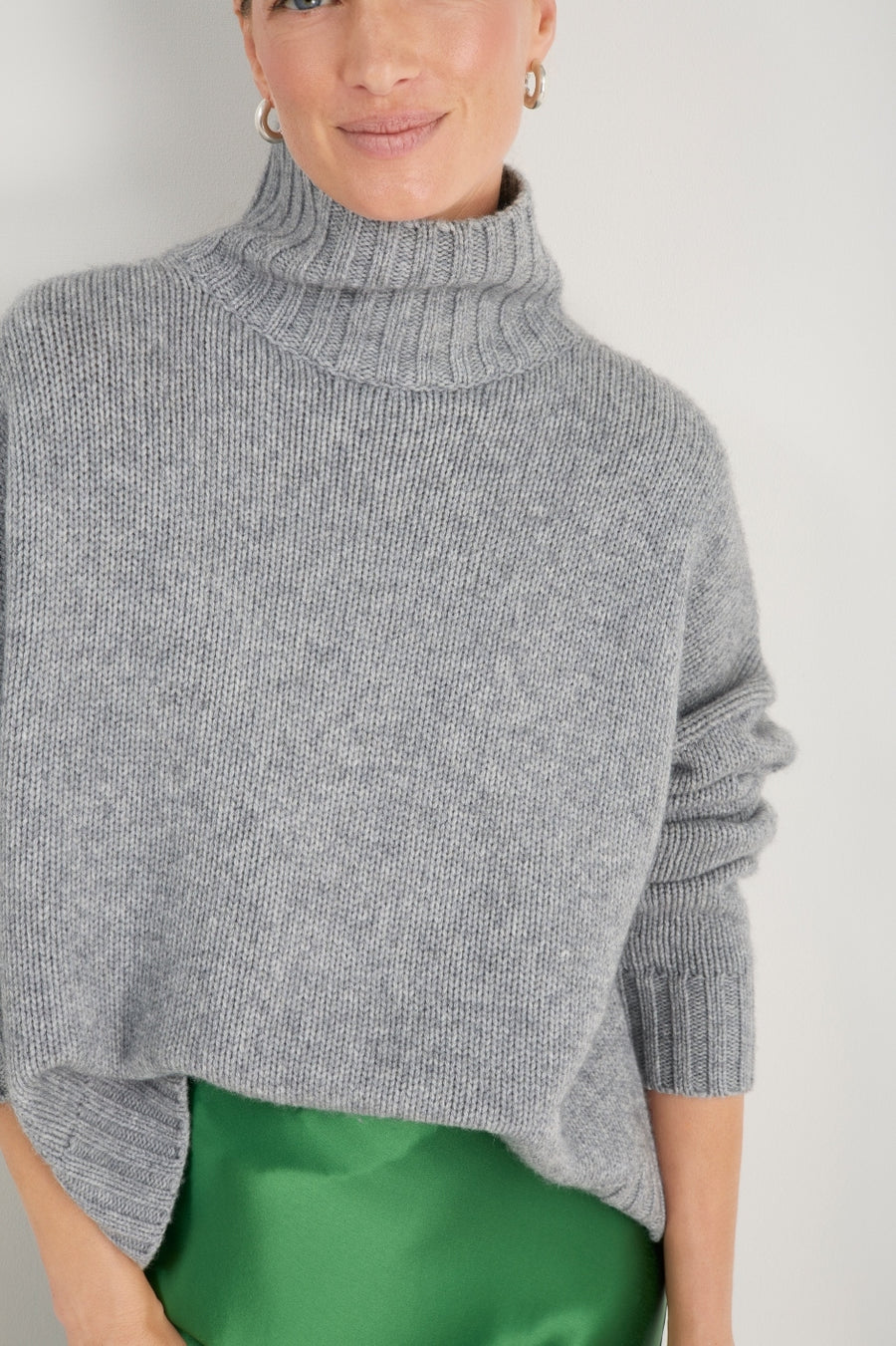 Liana Chunky Funnel Neck Jumper - Mid Grey Melange