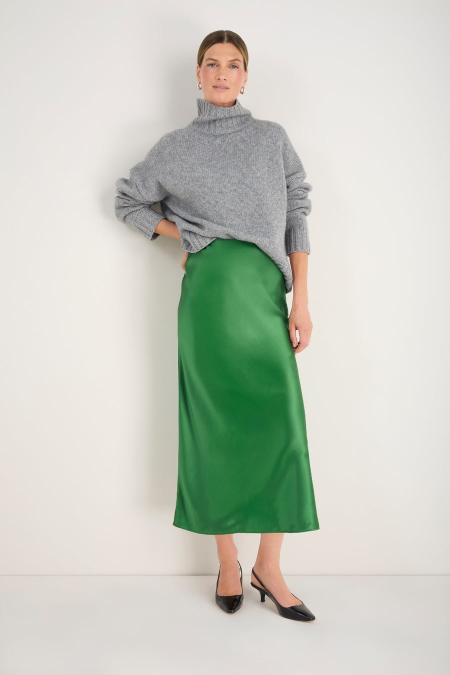 Liana Chunky Funnel Neck Jumper - Mid Grey Melange