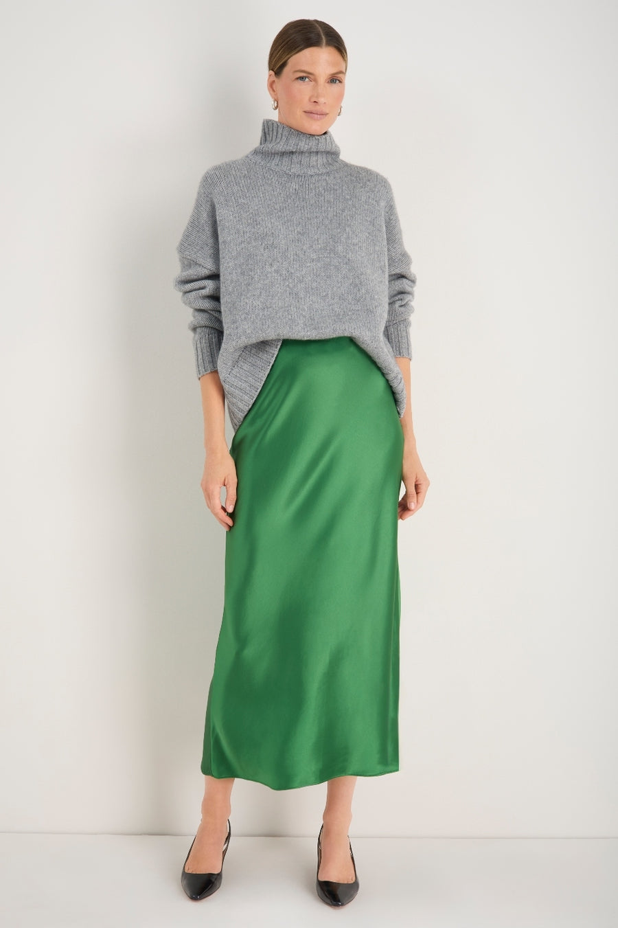 Liana Chunky Funnel Neck Jumper - Mid Grey Melange