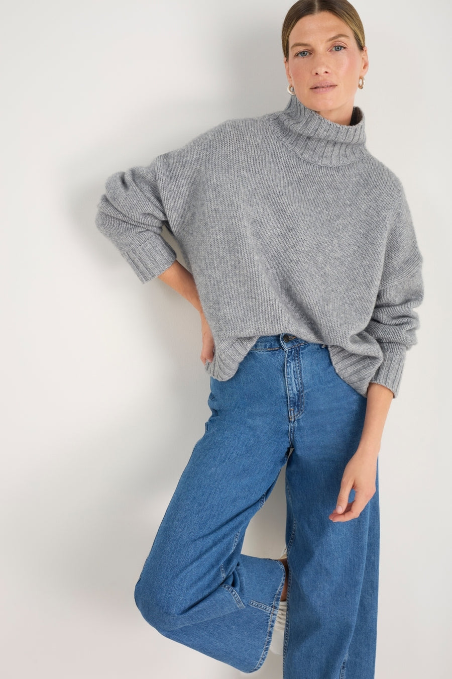 Liana Chunky Funnel Neck Jumper - Mid Grey Melange