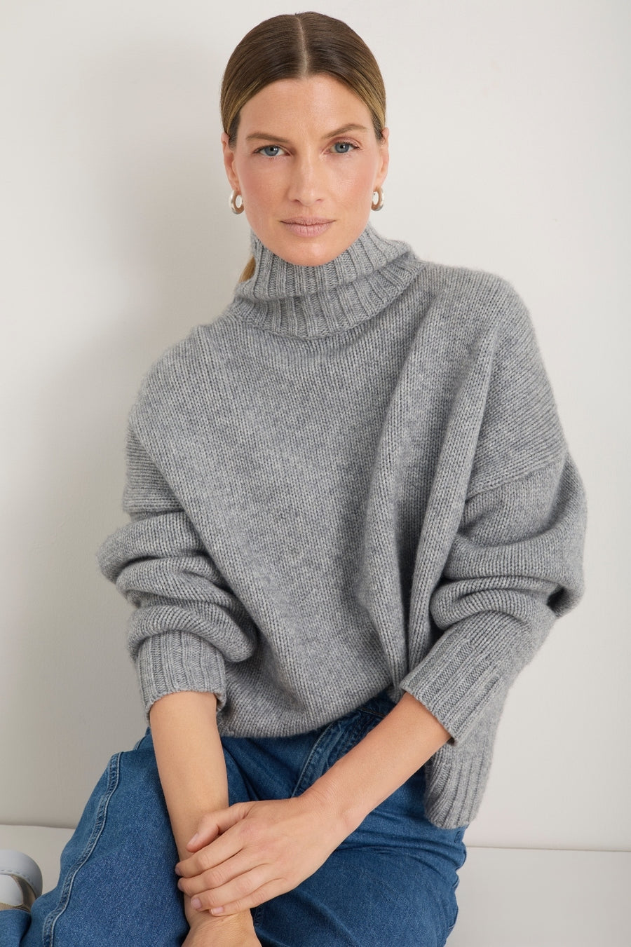 Liana Chunky Funnel Neck Jumper - Mid Grey Melange
