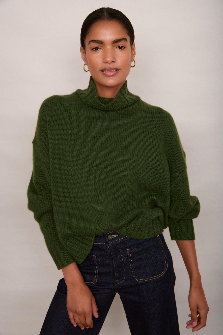Liana Chunky Funnel Neck Jumper Moss Green – WYSE London