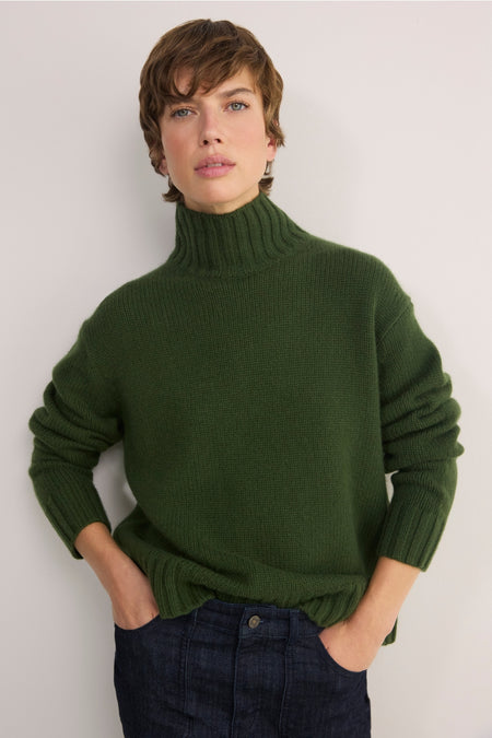 Liana Chunky Funnel Neck Jumper - Pine Green