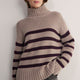 Liana Chunky Funnel Neck Jumper - Taupe/Aubergine Stripe