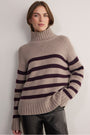 Liana Chunky Funnel Neck Jumper - Taupe/Aubergine Stripe