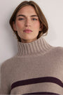 Liana Chunky Funnel Neck Jumper - Taupe/Aubergine Stripe