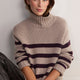 Liana Chunky Funnel Neck Jumper - Taupe/Aubergine Stripe
