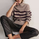Liana Chunky Funnel Neck Jumper - Taupe/Aubergine Stripe