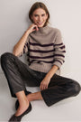 Liana Chunky Funnel Neck Jumper - Taupe/Aubergine Stripe