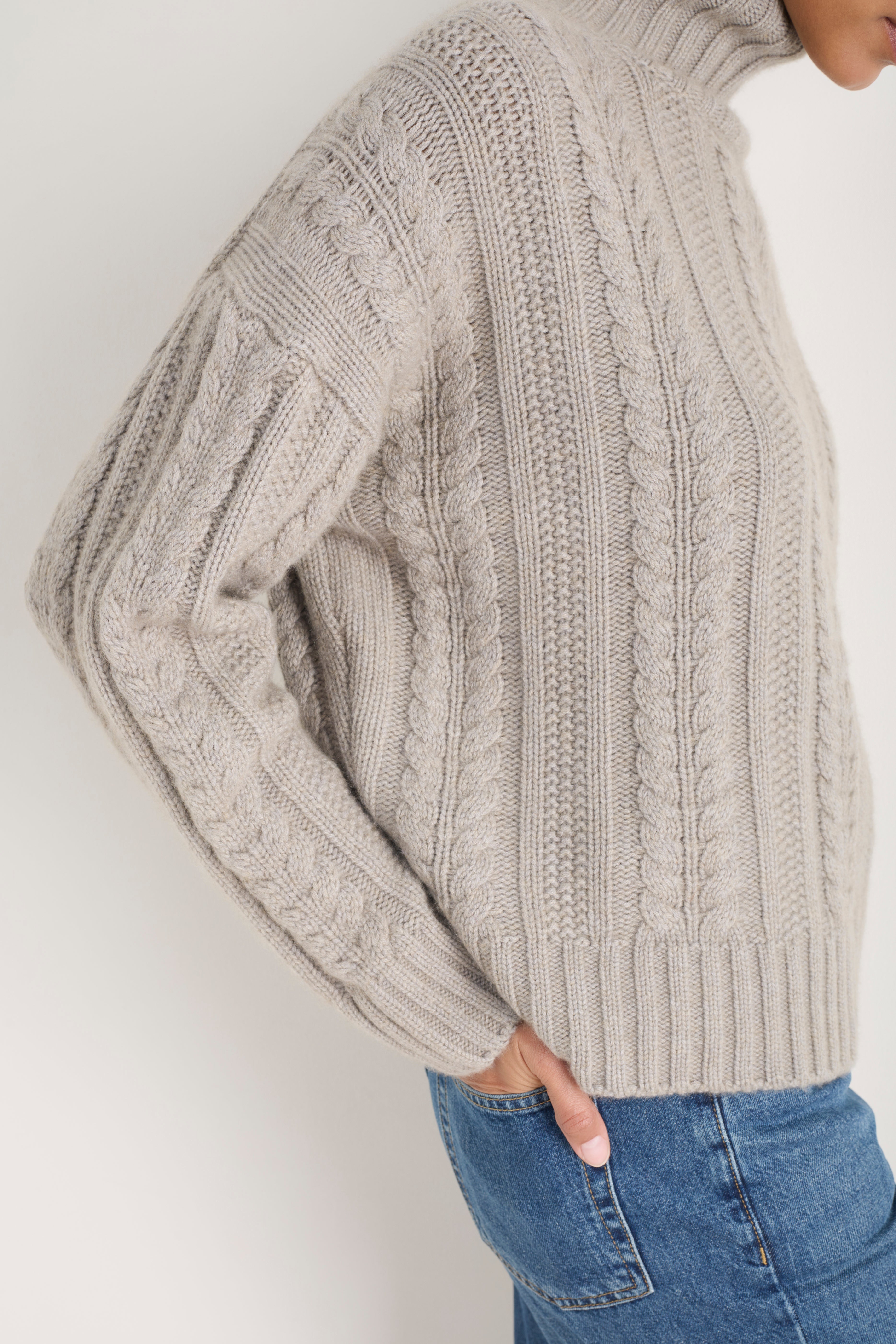 Liana Chunky Funnel Neck Jumper - Taupe Cable