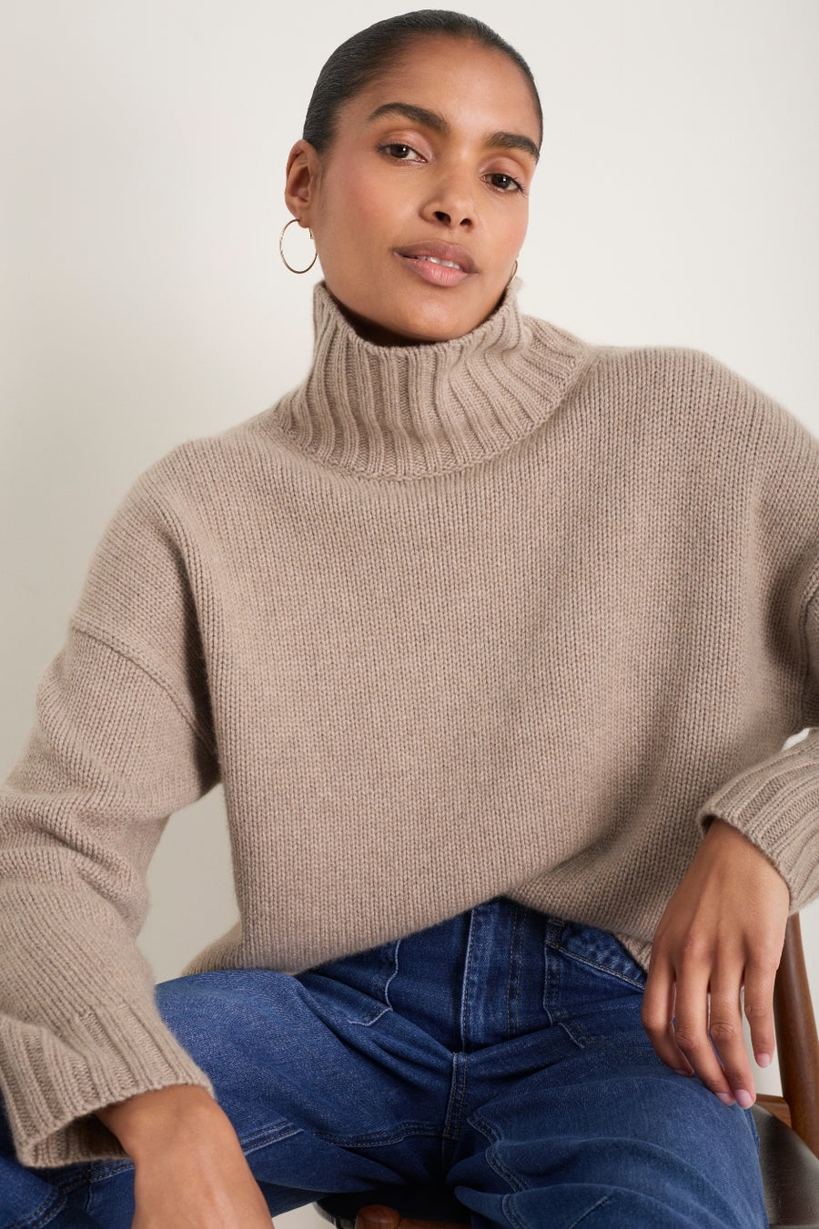 Liana Chunky Funnel Neck Jumper - Toast