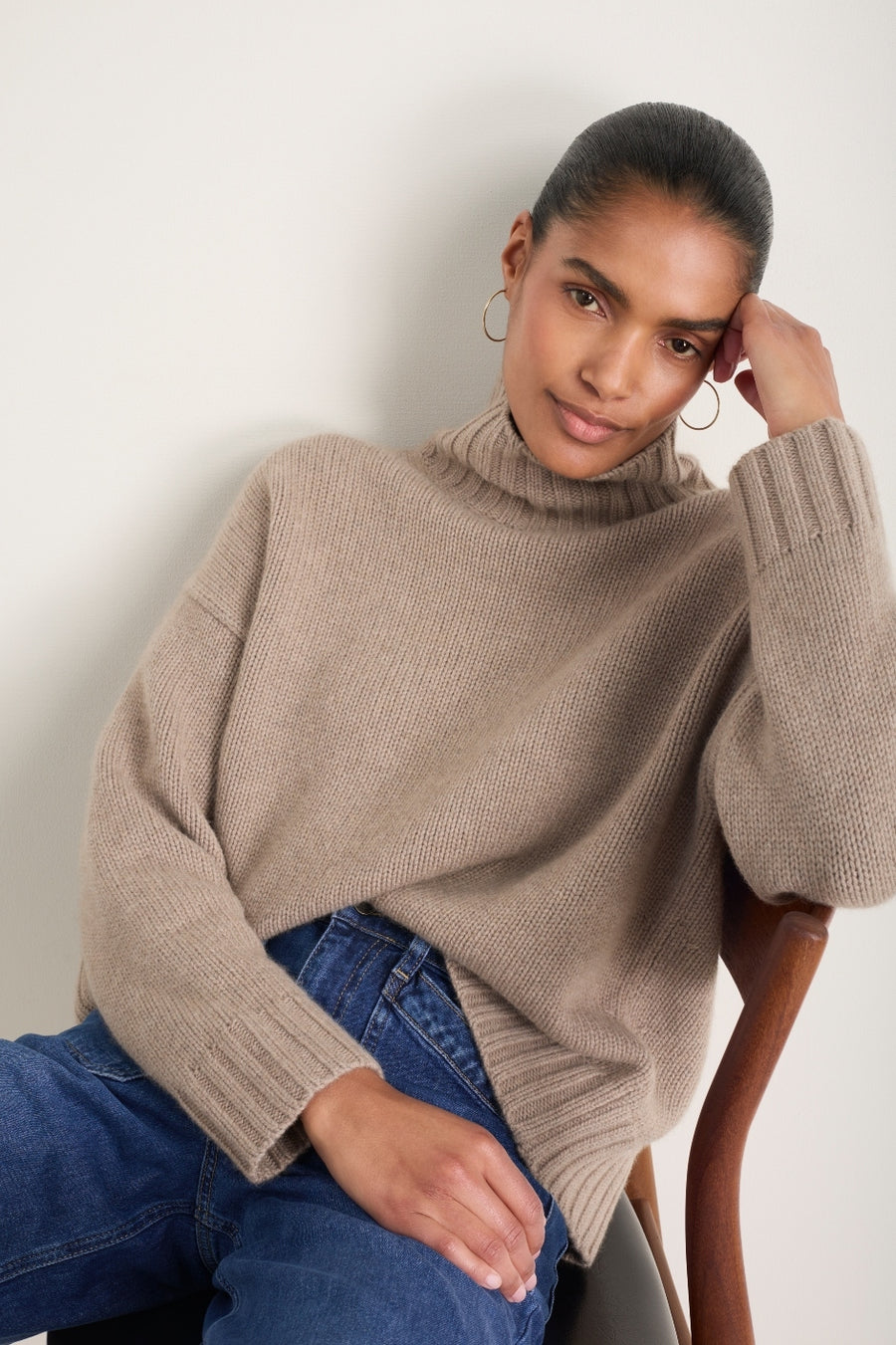 Liana Chunky Funnel Neck Jumper - Toast