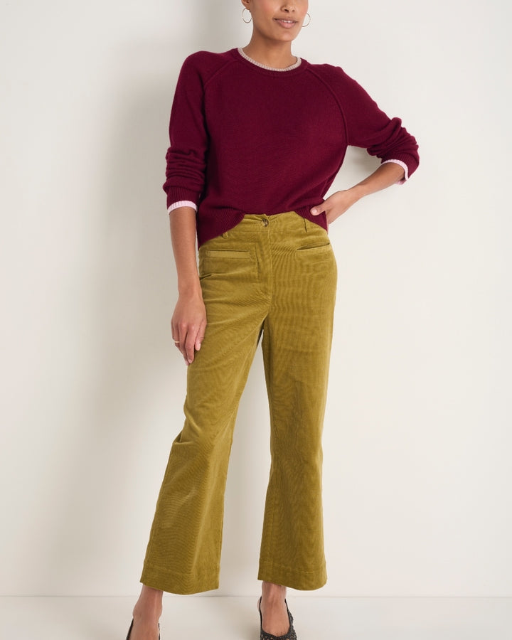 Liana Pin Cord Trouser - Dark Chartreuse
