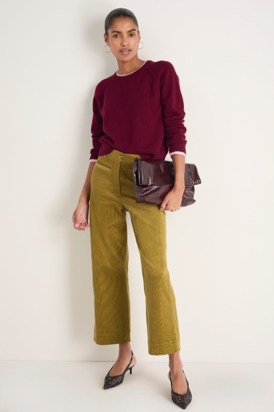 Liana Pin Cord Trouser - Dark Chartreuse