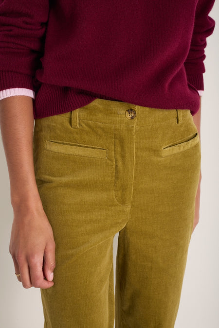 Liana Pin Cord Trouser - Dark Chartreuse