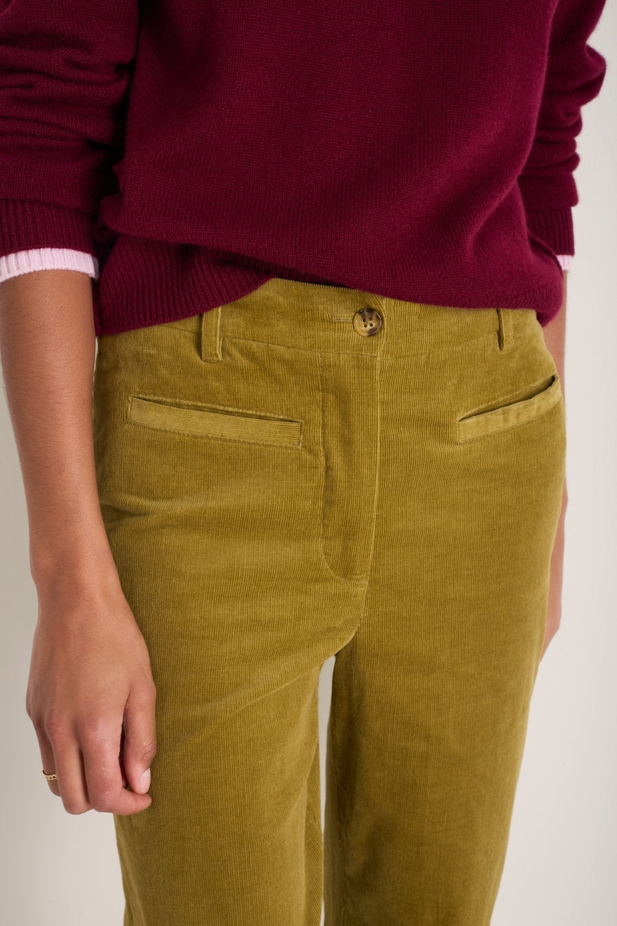 Liana Pin Cord Trouser - Dark Chartreuse
