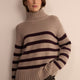 Liana Chunky Funnel Neck Jumper - Taupe/Aubergine Stripe
