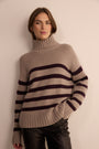 Liana Chunky Funnel Neck Jumper - Taupe/Aubergine Stripe