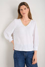 Lily Linen 3/4 V-Neck Top - White