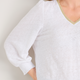 Lily Linen 3/4 V-Neck Top - White