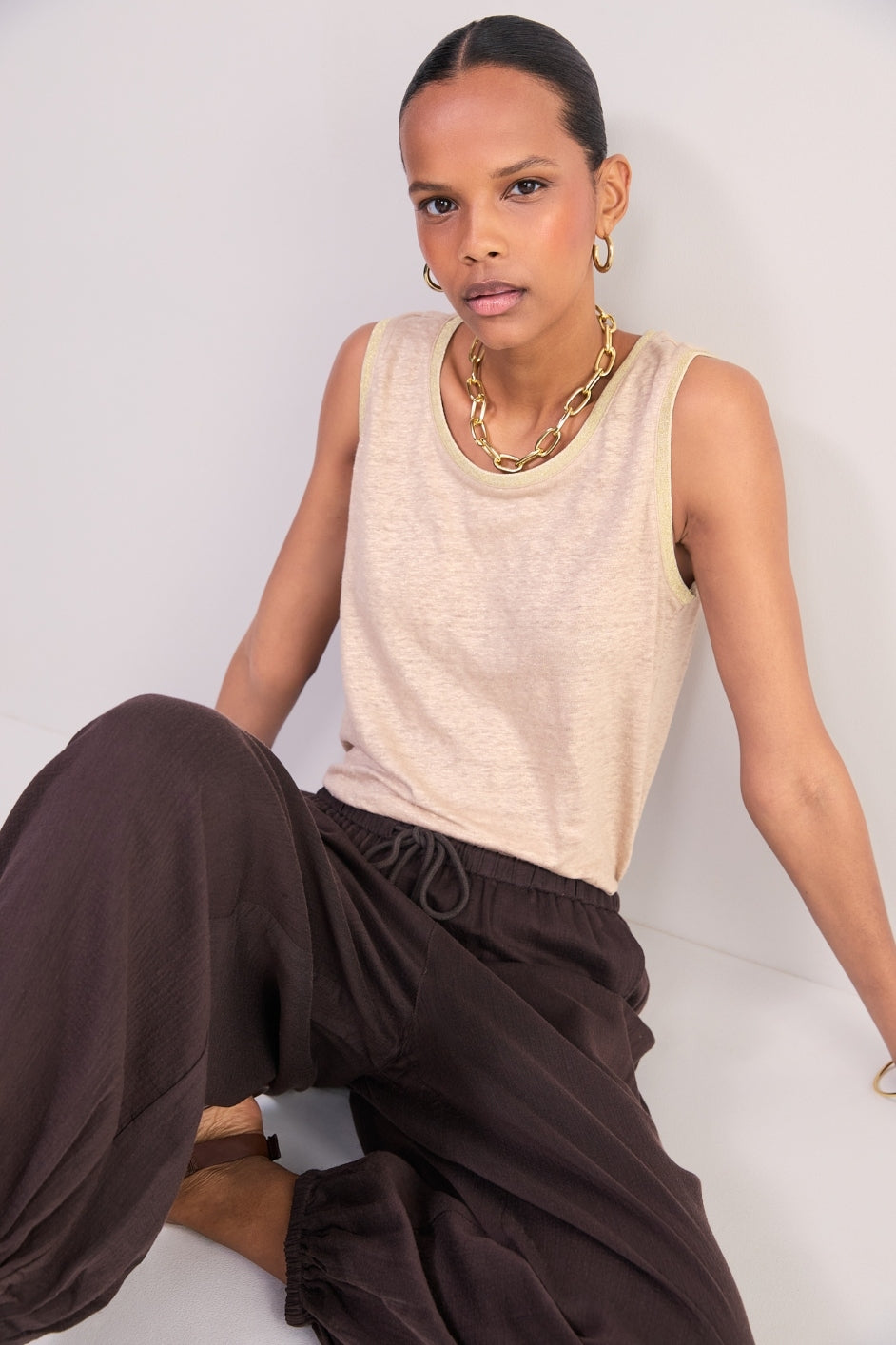 Lily Linen Tank - Oat Shimmer