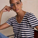 Lily Linen V-Neck Tee - Midnight/Ivory Stripe
