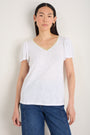 Lily Linen V-Neck Tee - White