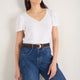 Lily Linen V-Neck Tee - White
