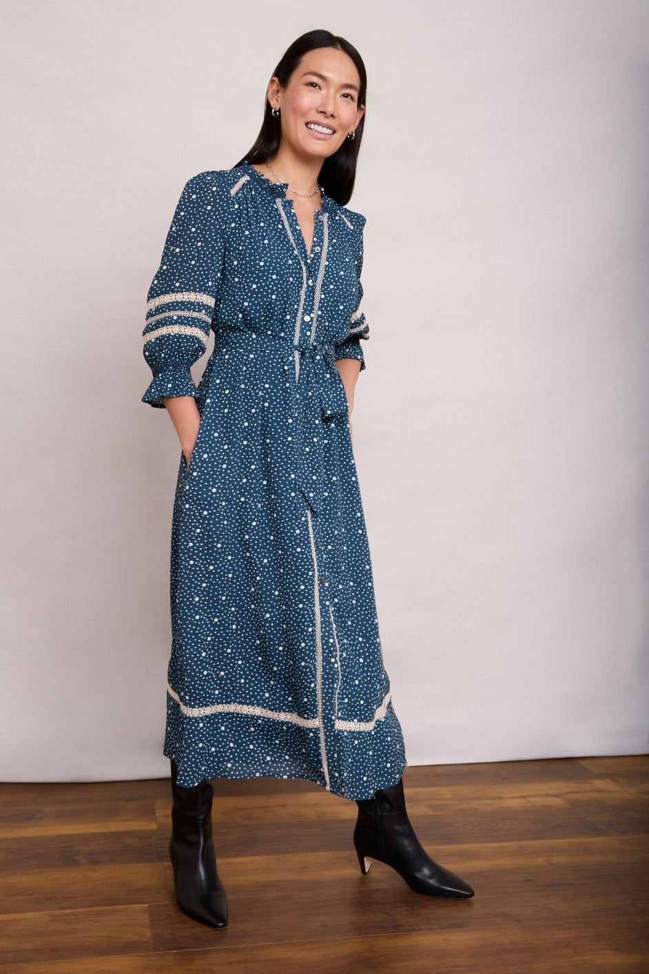 Lisette Shirt Dress - Blue Spot – WYSE London