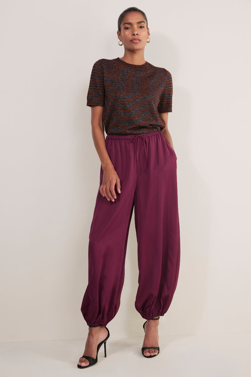 Lola Satin Harem Trouser - Aubergine