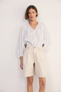 Lula Pleat Front Denim Long Short - Ecru