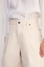 Lula Pleat Front Denim Long Short - Ecru