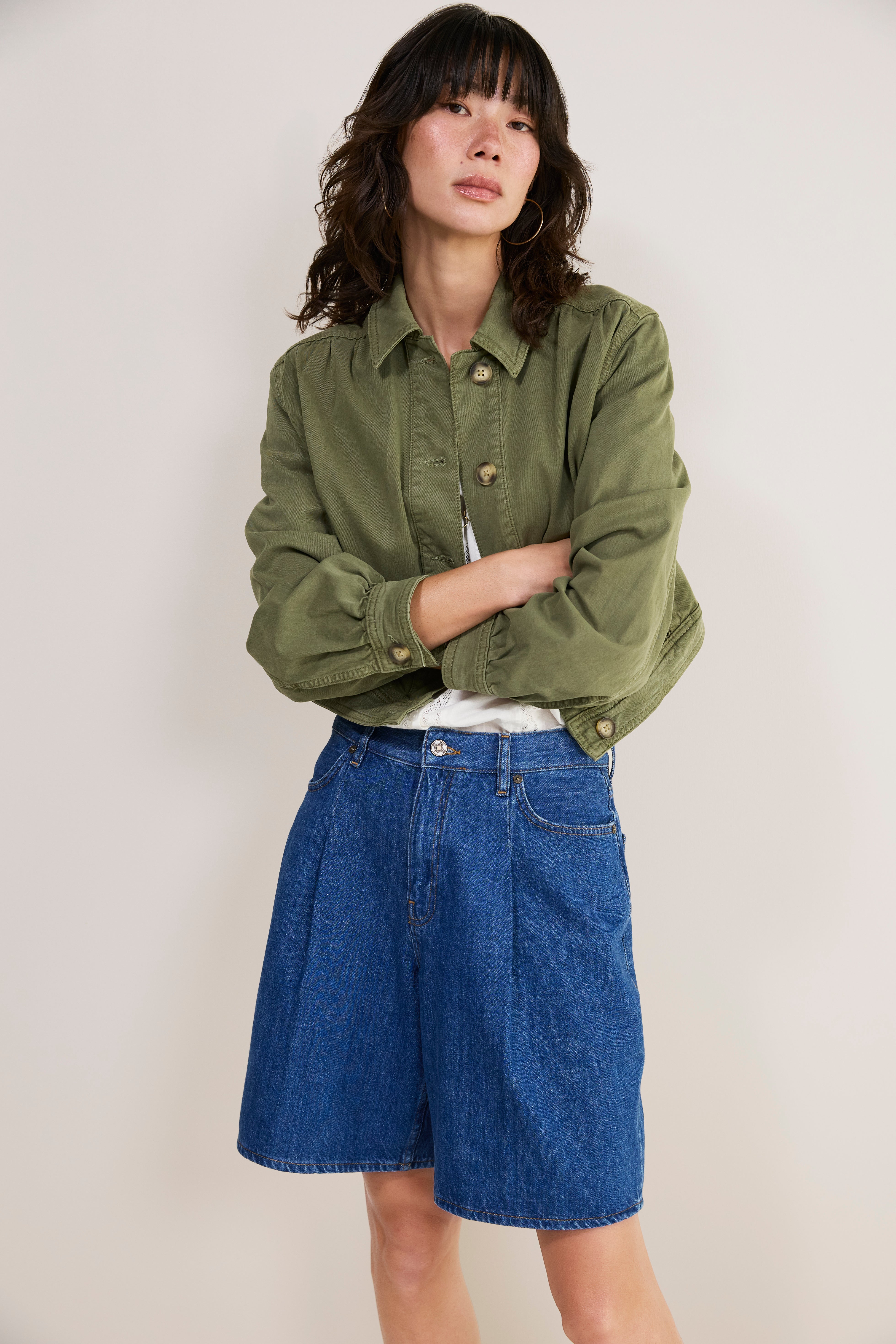Lula Pleat Front Denim Long Short - Mid Wash – WYSE London