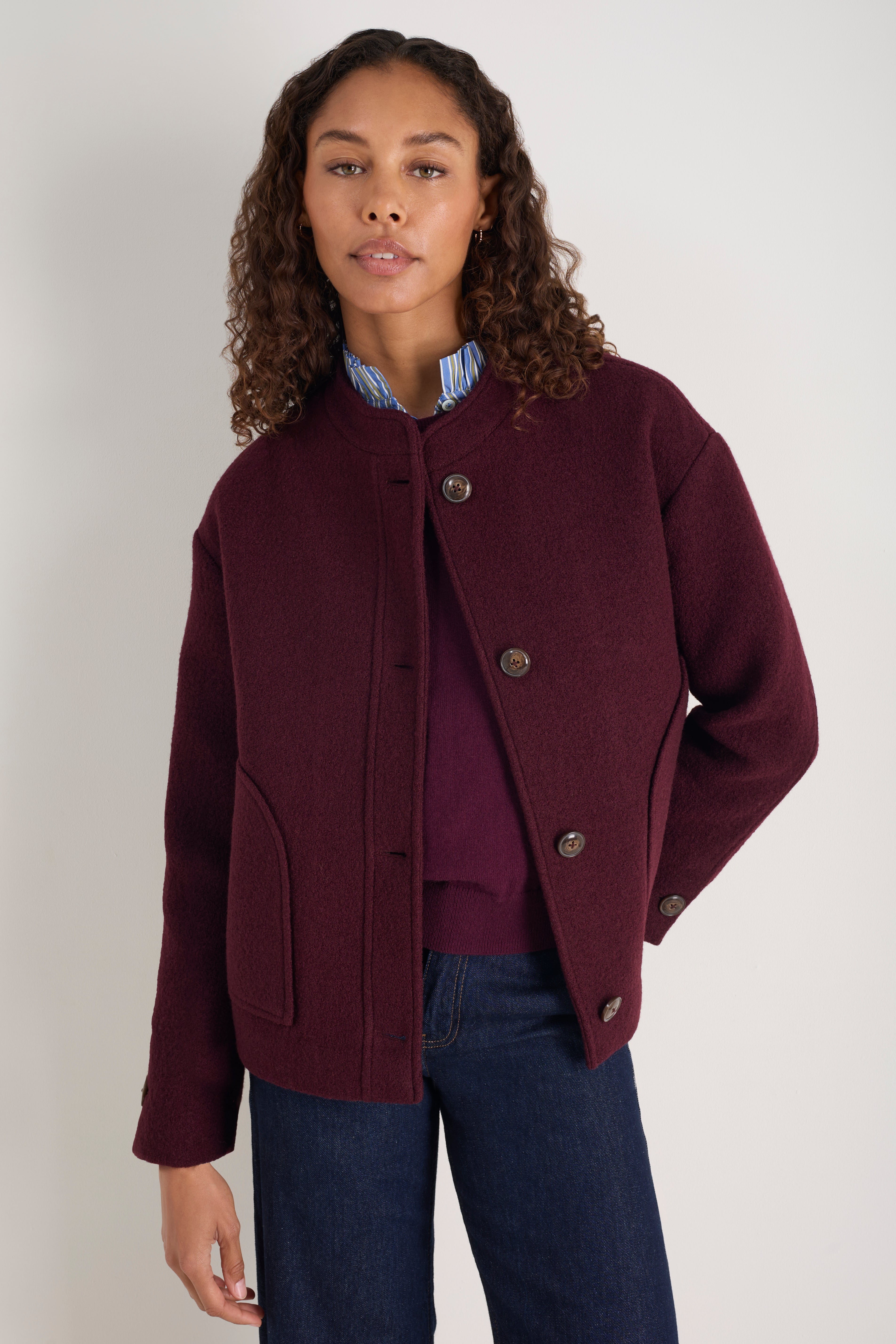 Luna Boiled Wool Jacket - Merlot
