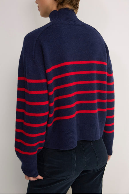 Luna Curved Hem Jumper - Midnight/Red Stripe