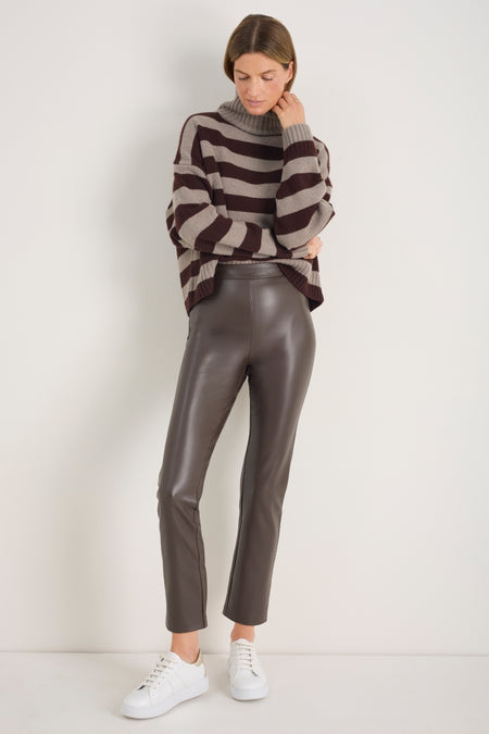 Lyra Slim Leg Faux Leather Trouser - Cocoa