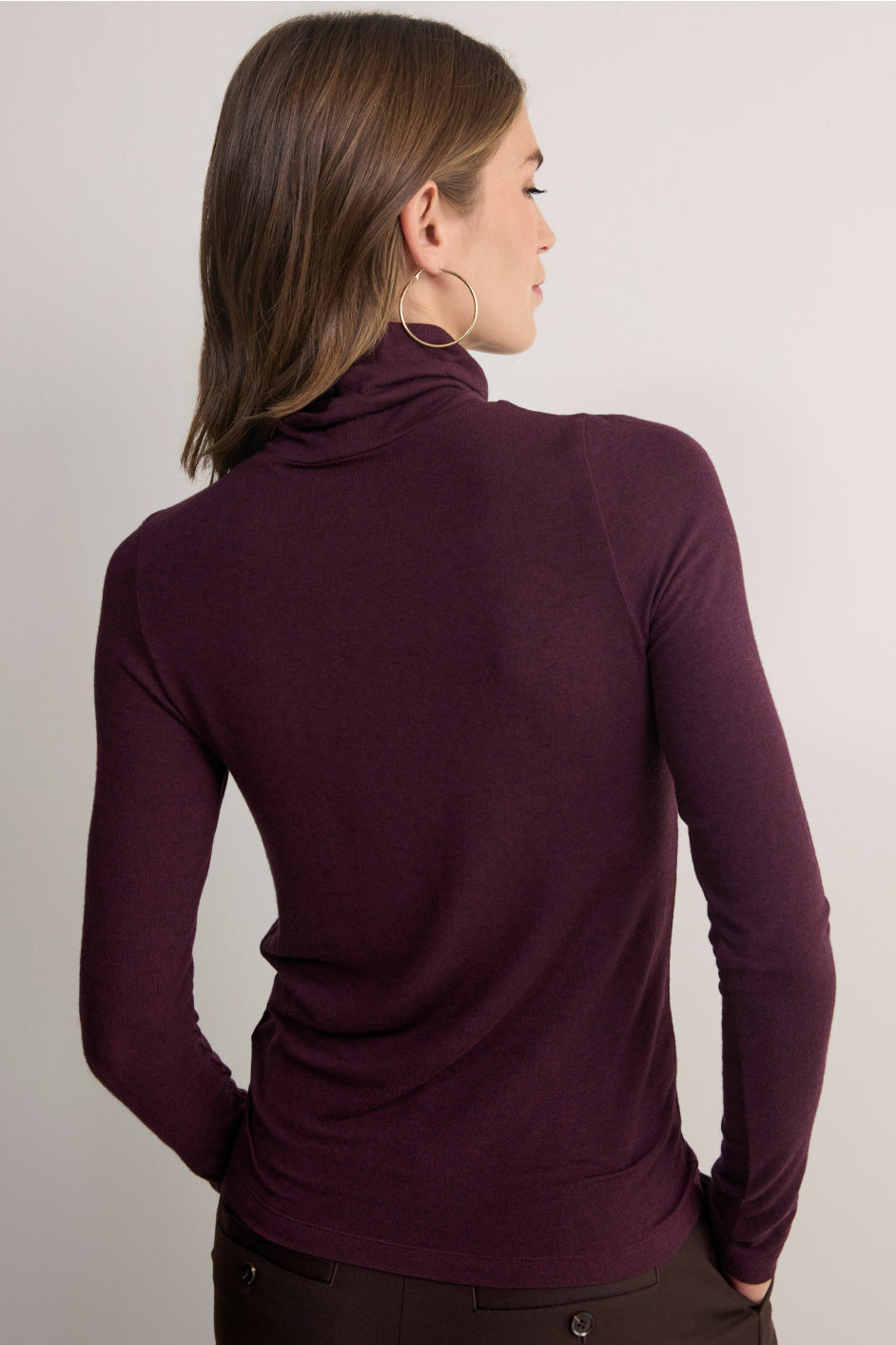 Macey Wool Blend Roll Neck Top - Aubergine