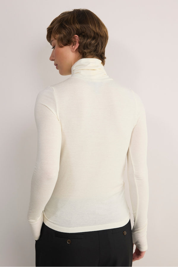 Macey Wool Blend Roll Neck Top - Ivory