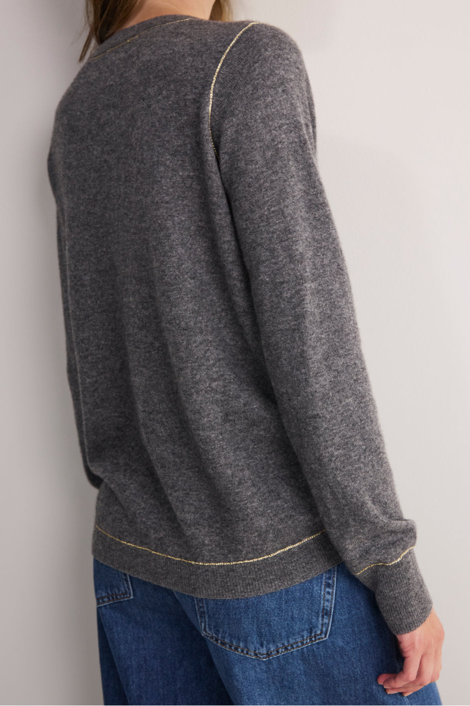 Maddie Lurex Trim Jumper - Grey