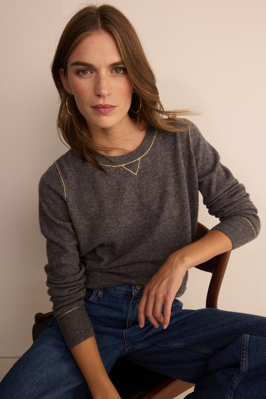Maddie Lurex Trim Jumper - Grey