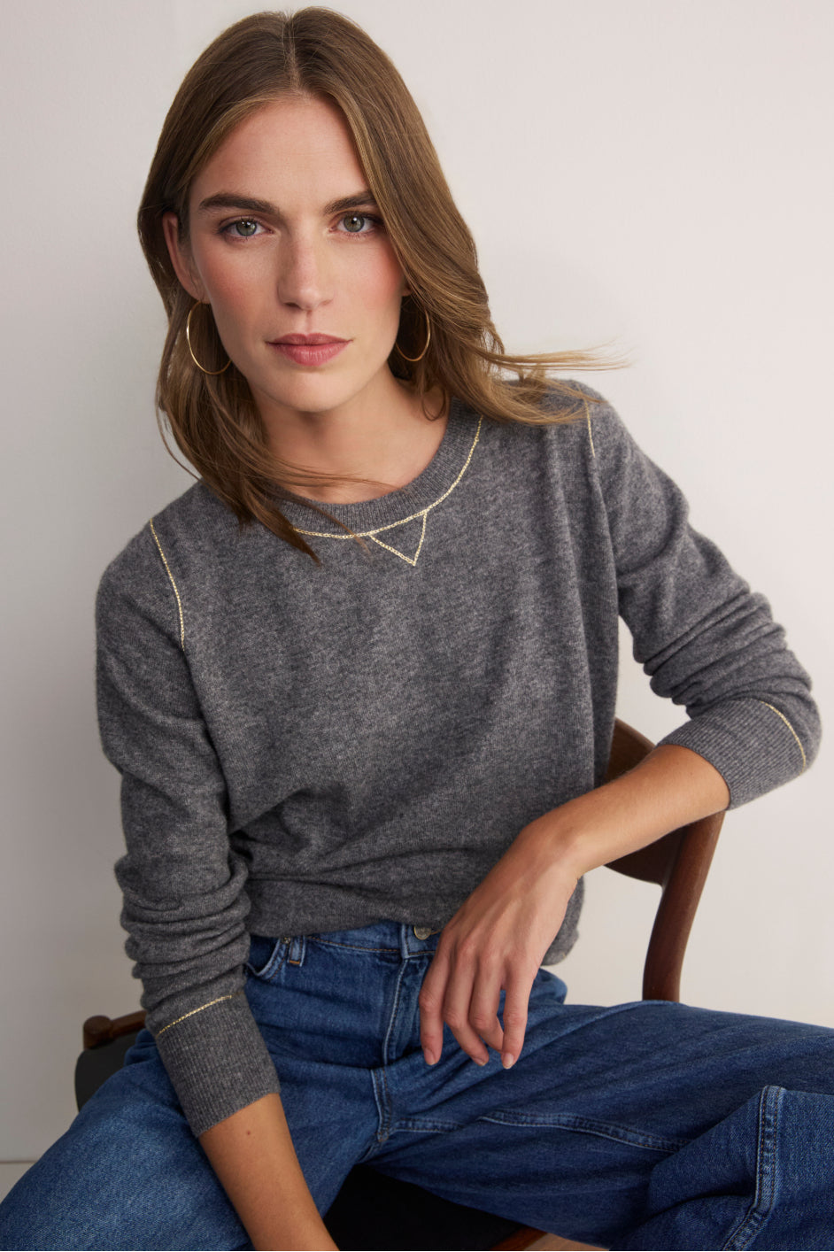 Maddie Lurex Trim Jumper - Grey
