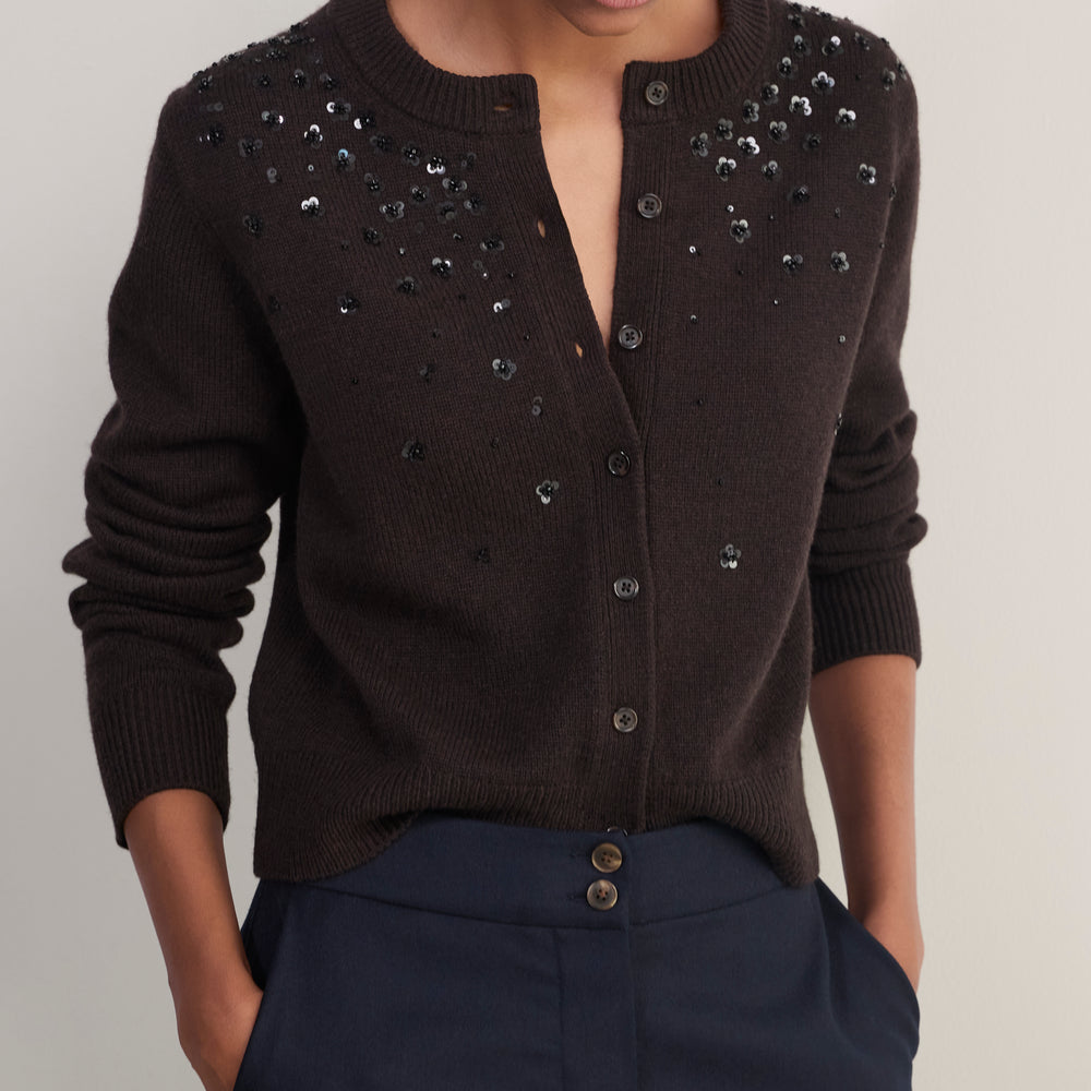 Madeleine Embellished Cardigan - Chocolate