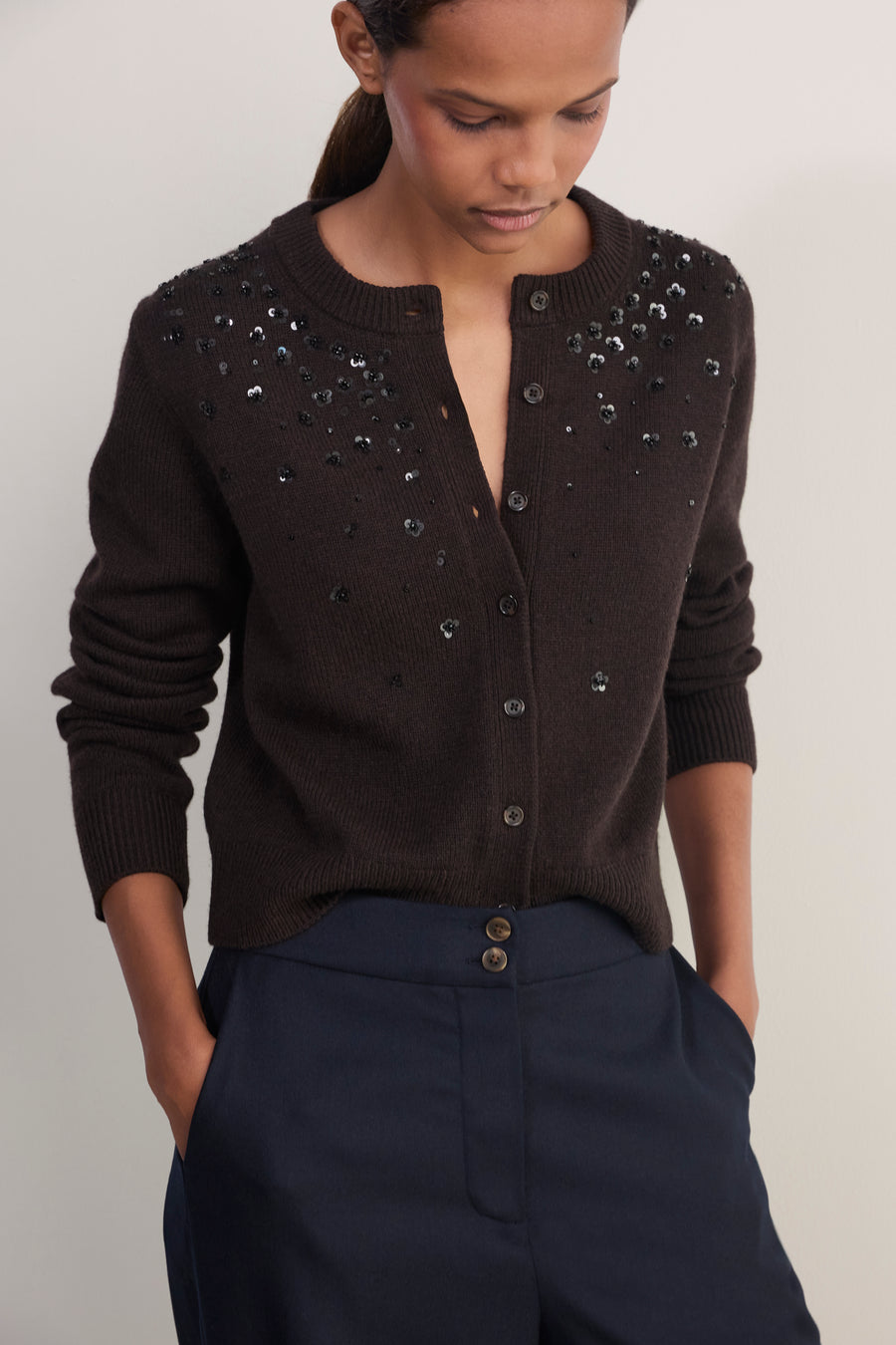 Madeleine Embellished Cardigan - Chocolate