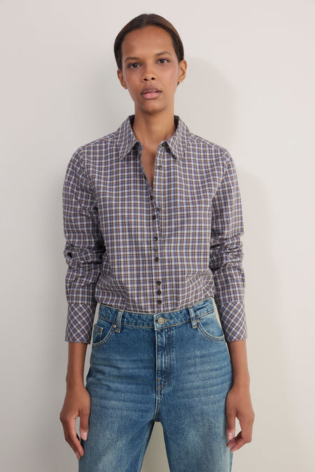 Madeleine Shirt - Chocolate/Midnight Check