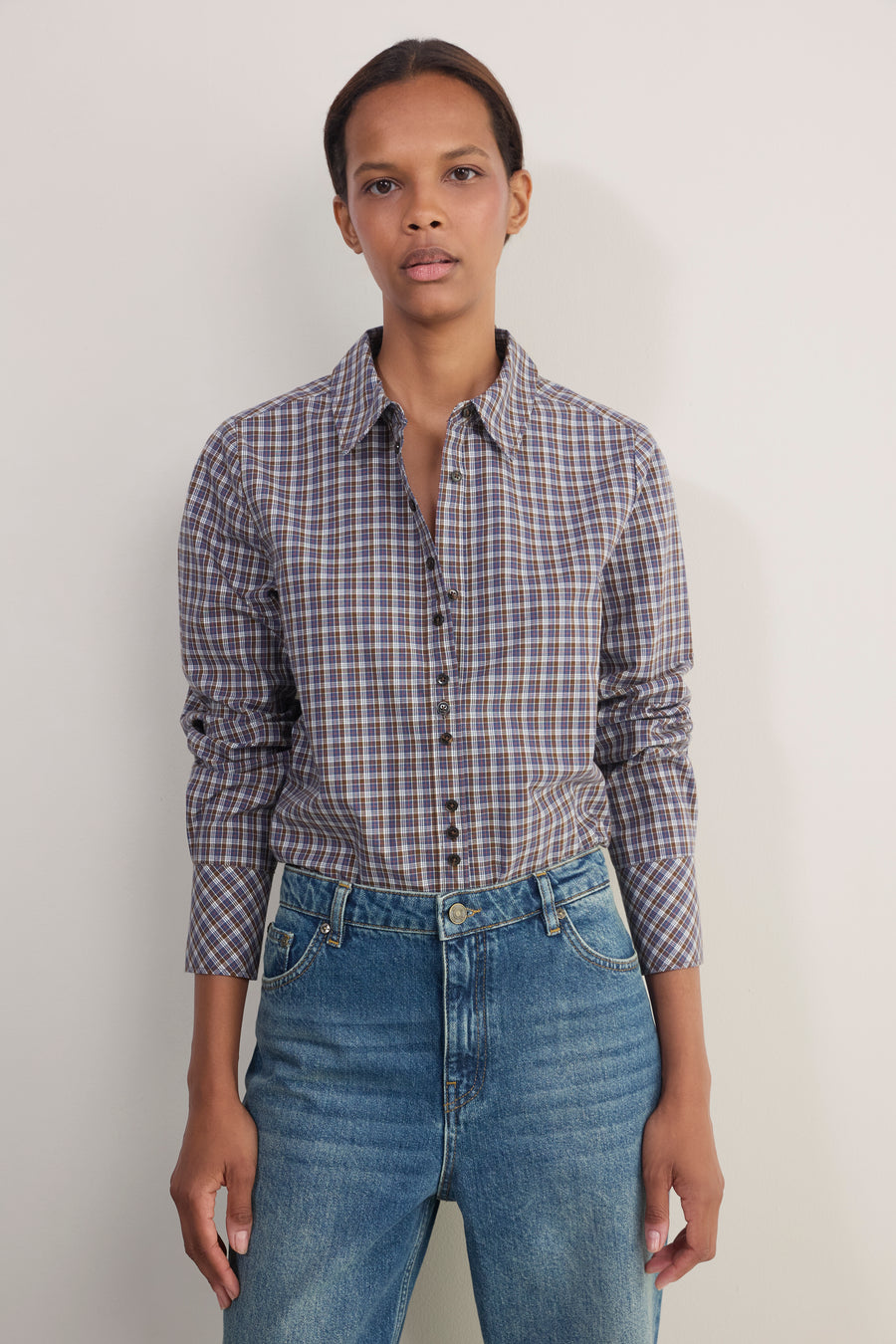 Madeleine Shirt - Chocolate/Midnight Check
