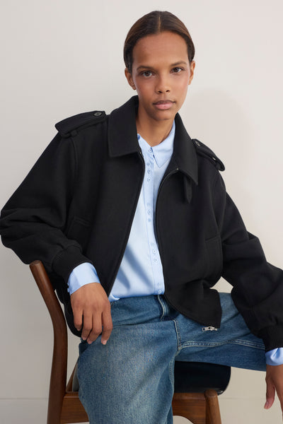 Madeleine Wool Bomber - Black